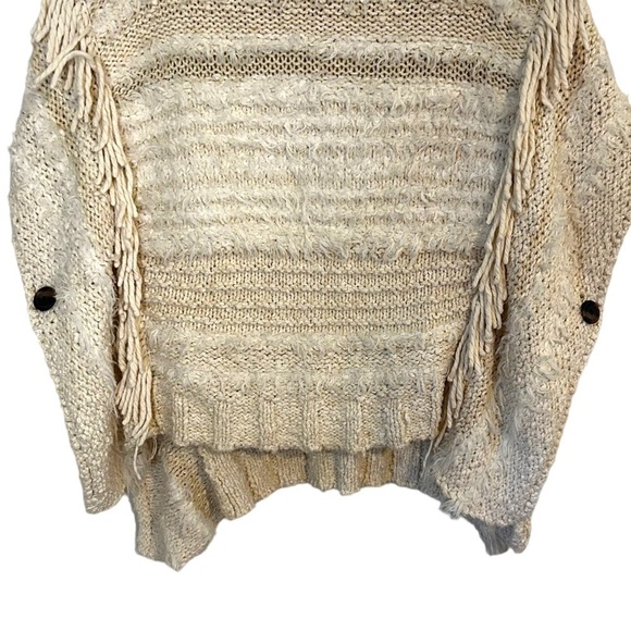 Anthropologie Ivory Marilyn Turtleneck Fringe Knit Poncho Sweater - Picture 4 of 9
